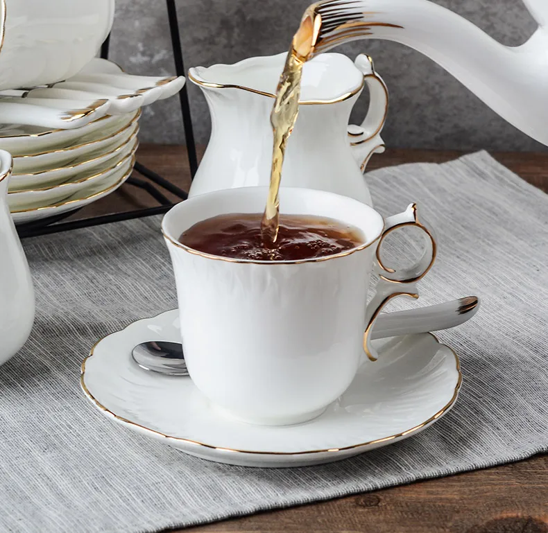 Европейский лаконичный кофейный сервиз из костяного фарфора, чайный сервиз, керамический чайник, сливочник, сахарница, чайный заварник, кофейная чашка, чайная чашка