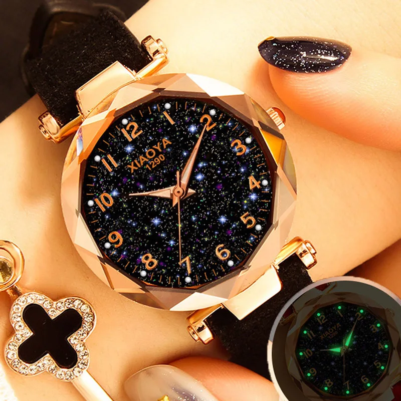 Dropshipping Women s font b Watches b font Fashion Starry Sky Quartz Wristwatches Ladies Luxury Golden