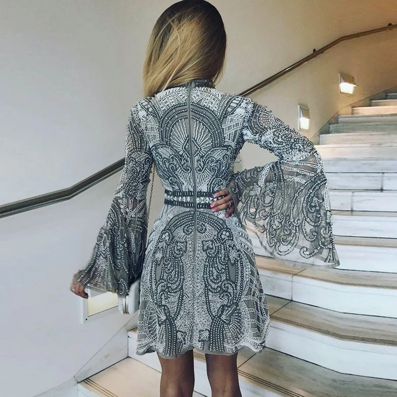 Gosexy 2019 женское Новое ТРАПЕЦИЕВИДНОЕ ПЛАТЬЕ с блестками и расклешенными рукавами