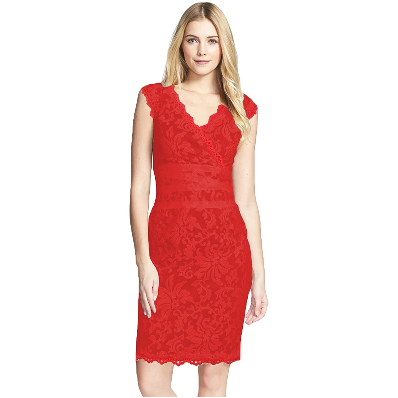 

Fantaist Women Summer Sleeveless Scollaped Wrap Sexy Deep V Neck Cocktail Party Casual Work Slim Mini Bodycon Floral Lace Dress