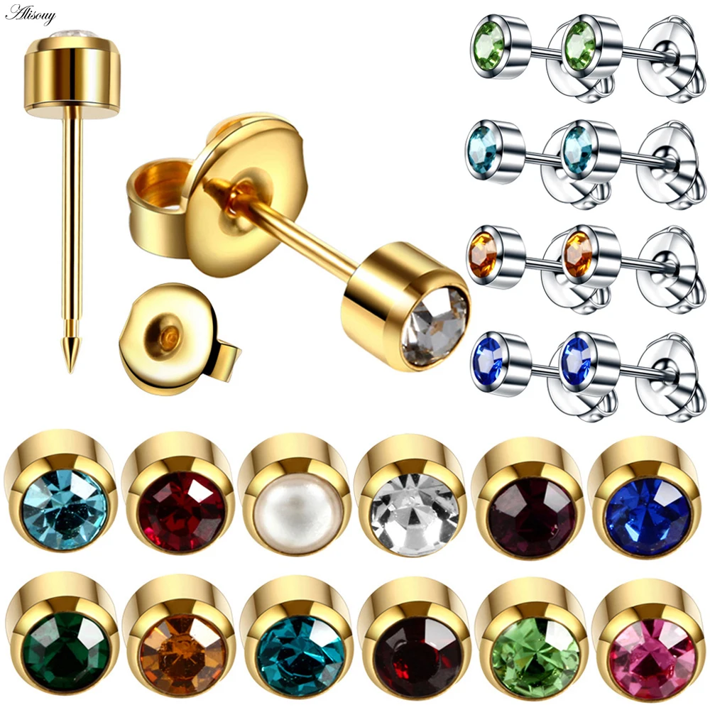 

2pcs Steel Earring Studs Ear Piercing Gun Birthstone Gem Ear Stud Earrings Silver/Gold color Studs Tragus Cartilage Body Jewelry