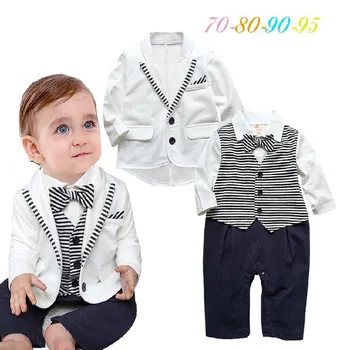 

Spring Autumn Style Boy Romper Baby Clothing Sets Children Boy Gentleman Clothes Long Sleeve Striped Tie 2pcs Sets 4sets/lot