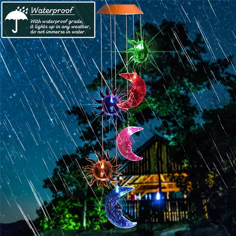 Solar Powered Garland Light Wind Chime Light LED Home Garden Hanging Spinner Lamp Decor Sun Moon Luces Led Decoracion 40JUL173