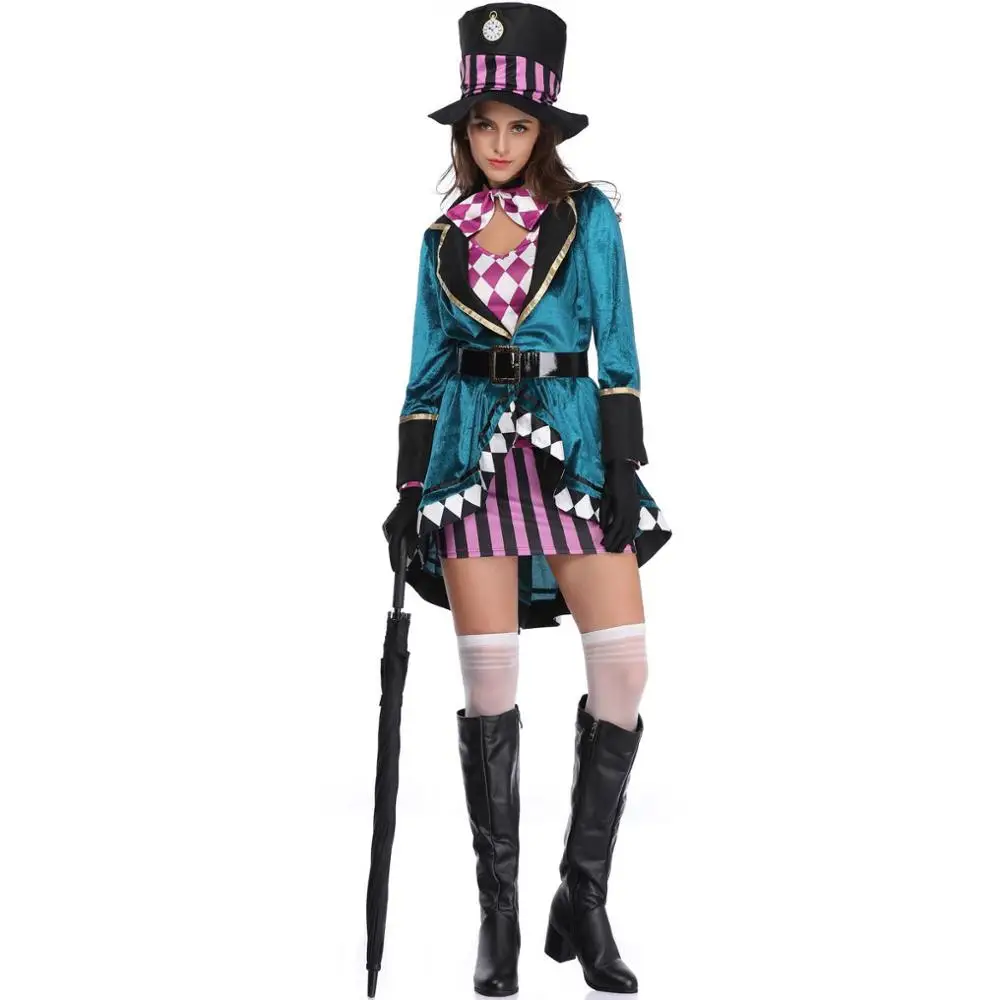 Взрослый Алиса в стране чудес Mad Hatter костюмы для Хэллоуина женские маги косплей