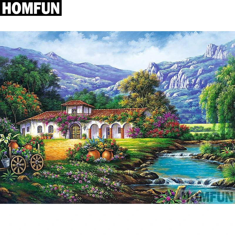 Алмазная живопись HOMFUN A04079 полноразмерная/круглая 5D Вышивка весенний пейзаж для