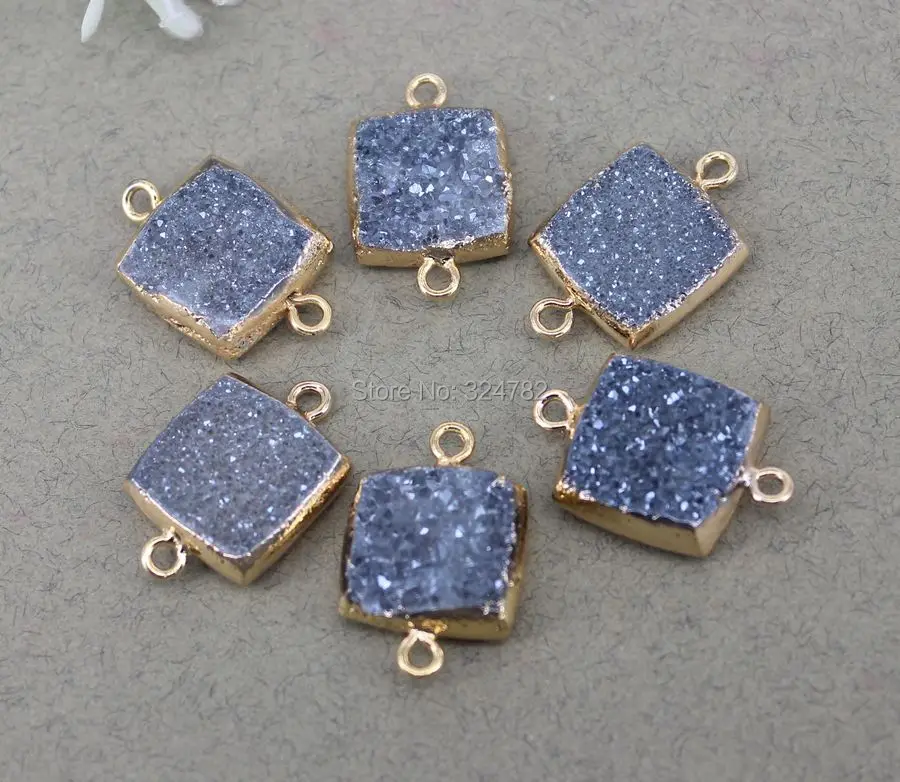 

5pcs Natural Druzy Titanium Quartz Square shape Connector beads in Blue color For Jewelry Making