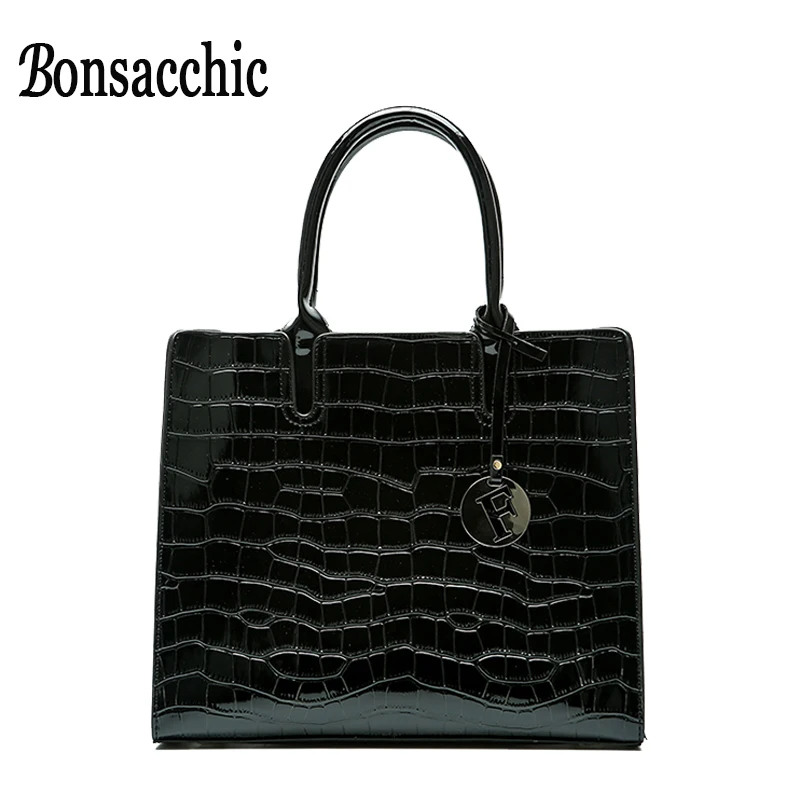 

Patent Leather Women Handbag Lacquered Ladies Hand Bags Luxury Handbags Women Bags Designer Black Leather Tote Bags Bonsacchic