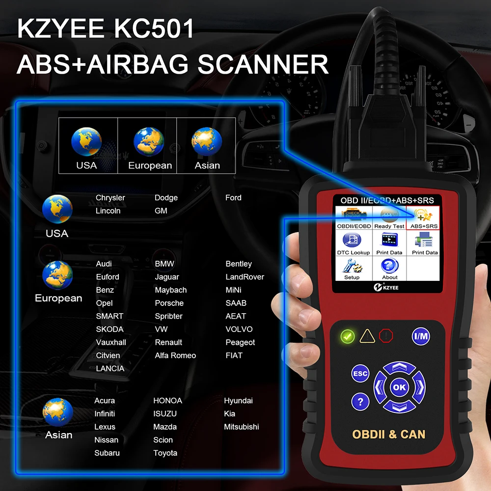 Считыватель кодов KZYEE KC501 OBD2 считыватель ABS SRS проверка двигателя в режиме