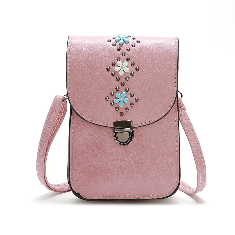 2019 الصيف لطيف الفتيات الشارع عارضة الهاتف المحمول أكياس Crossbody للنساء البسيطة رفرف الجلود الأزهار حقيبة ساعي حقائب موهير