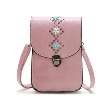 2020 Summer Cute Girls Street Casual Mobile Phone Crossbody Bags for Women Mini Flap Leather Floral Messenger Bag Bolsos Mujer