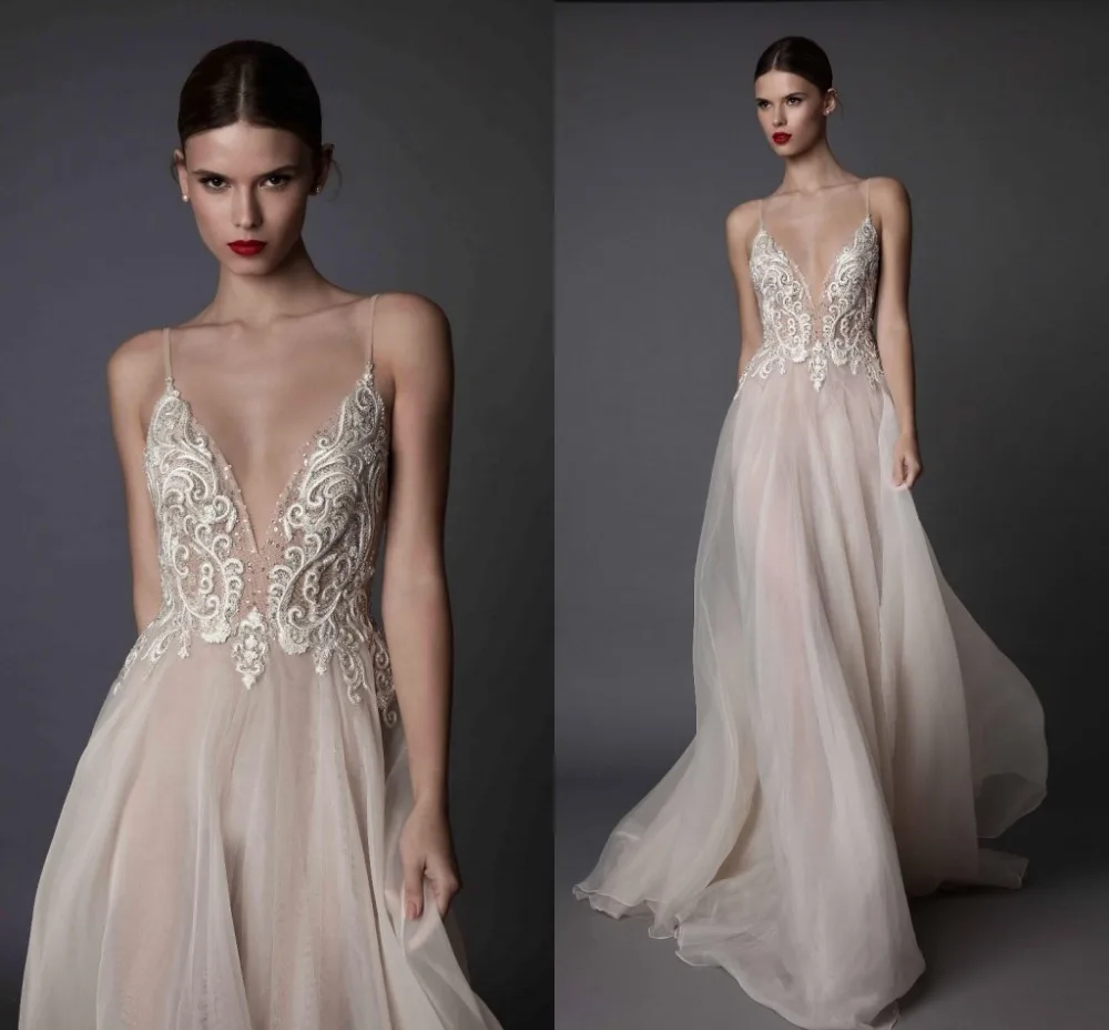

Ensotek 2019 Sexy V-neck Wedding Gowns New Straps Backless Embroidery Beads Wedding Dresses Boho Bridal Dress Vestidos de Noiva