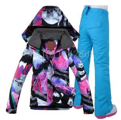 Gsou лыжный костюм, открытый костюм, двухслойный сноуборд женская зимняя куртка+ брюки теплая одежда Водонепроницаемый - Цвет: color6