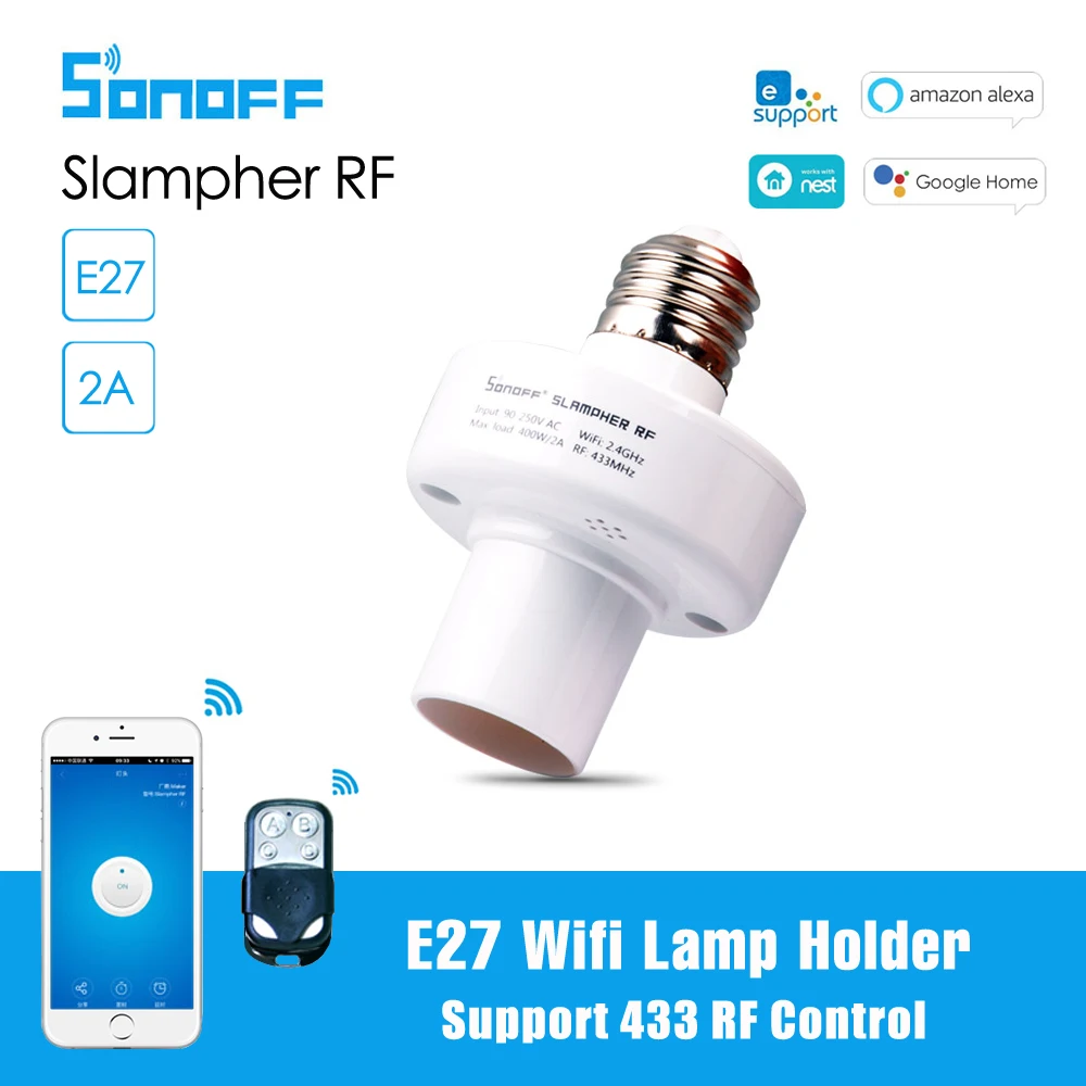

Sonoff Slampher E27 Wifi Bulb Socket 433 RF Remote Lamp Holder Smart Home Automation for Alexa Google home