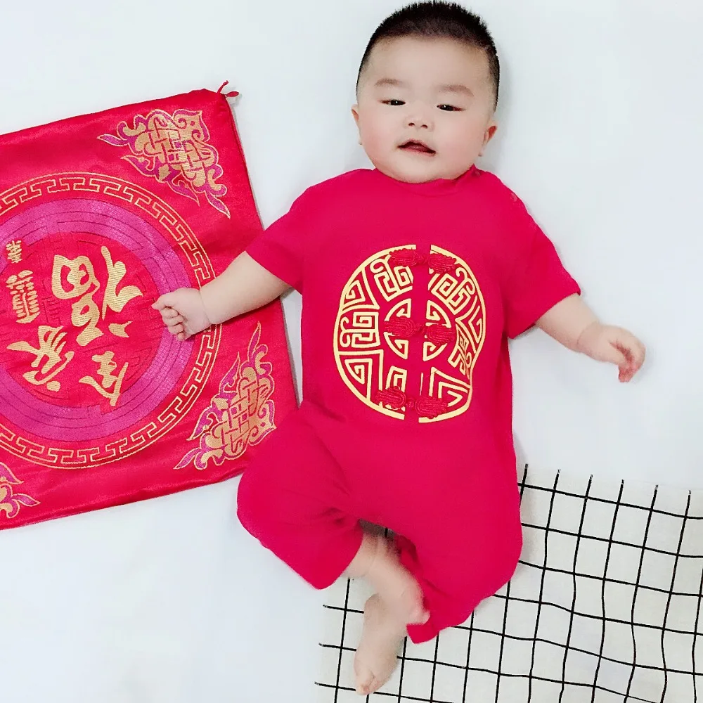 

Baby Boys Clothes 100 Days Celebration Clothing Set Chinese Traditional Tang Suit Cotton Infant Jumpsuits Baby Rompers Newborn