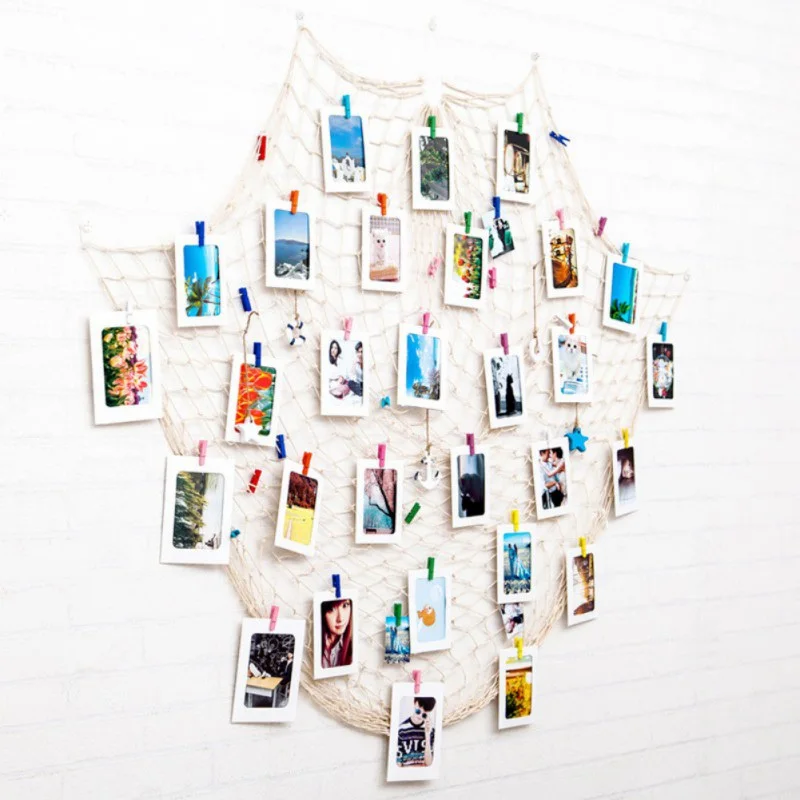 

Home Net Photo Decor Picture Frames Photos Organizer decorationHanging display with 40 Clip by Fishing Net Wall Stickers