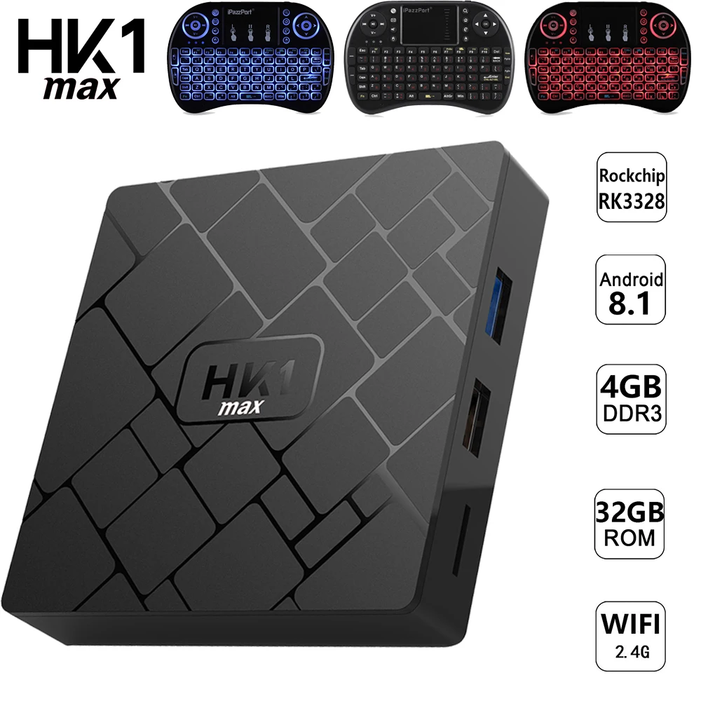 

HK1 MAX TV Box Android 8.1 Smart Set Top Box Rockchip RK3328 4GB 32GB Quad Core 2.4G WiFi 100Mbps USB3.0 Support 4K H.265 Pk X96