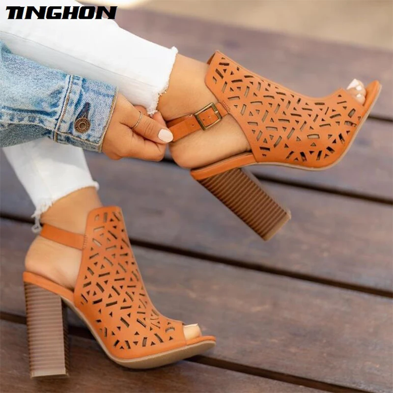 

TINGHON Sexy Women Sandals Gladiator High Heels Strap Pumps Buckle Strap Shoes Fashion Summer Ladies Shoes