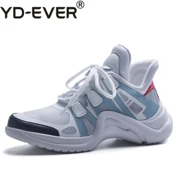 

YD-EVER Fashion Brand Women Flats Platforms Genuine Leather Spring Autumn Sneakers Casual Shoes Woman Sport Breathable Shoes