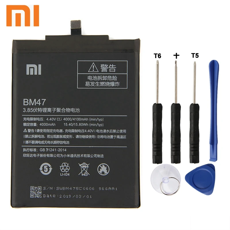 Xiao mi Xiaomi BM47 аккумулятор для телефона Xiao mi Redmi 3 3 S 3X Hong mi 4X Red mi 3 Pro Redrice 3 BM47 4000 mAh аккумулятор+ инструмент