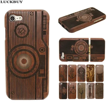 

LUCKUBY Mobile Phone Bags Covers Cassette Player Compass owl Real Wood Geniune Phone Cases For iPhone 6 6S 4.7" Cases Protector