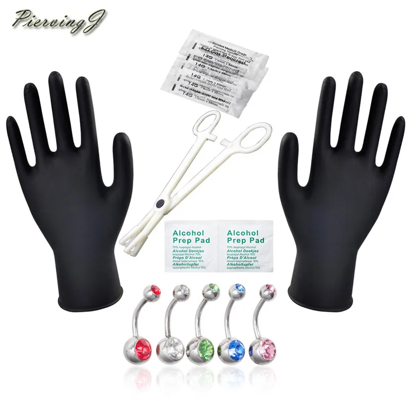 PiercingJ 15pc PRO 14G Body Piercing Kit Needle Belly Button Navel Ring