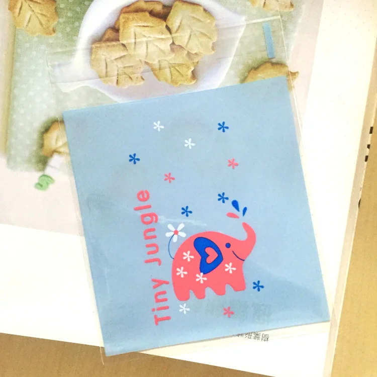 

100pcs Jungle Elephant Self Adhesive Seal Cellophane Cookie Bag for Bakery Gift Candy Biscuits Chocolate Packaging