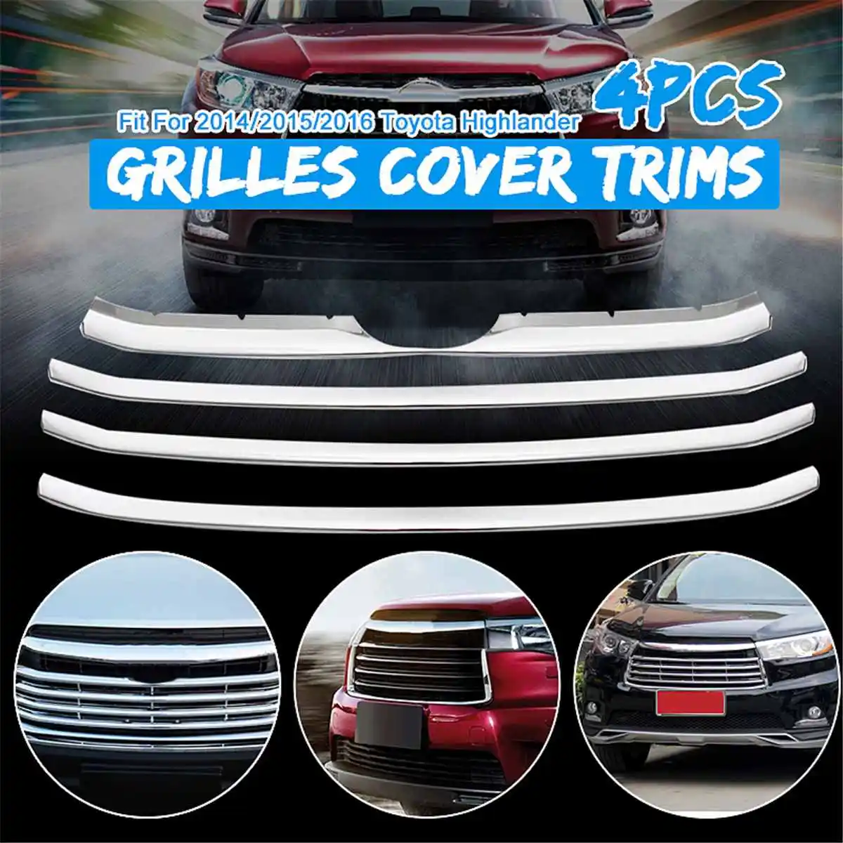 

3sets 4Pcs ABS Plating Front Lower Grill Grilles Cover Trims For Toyota For Highlander 2014 2015 2016