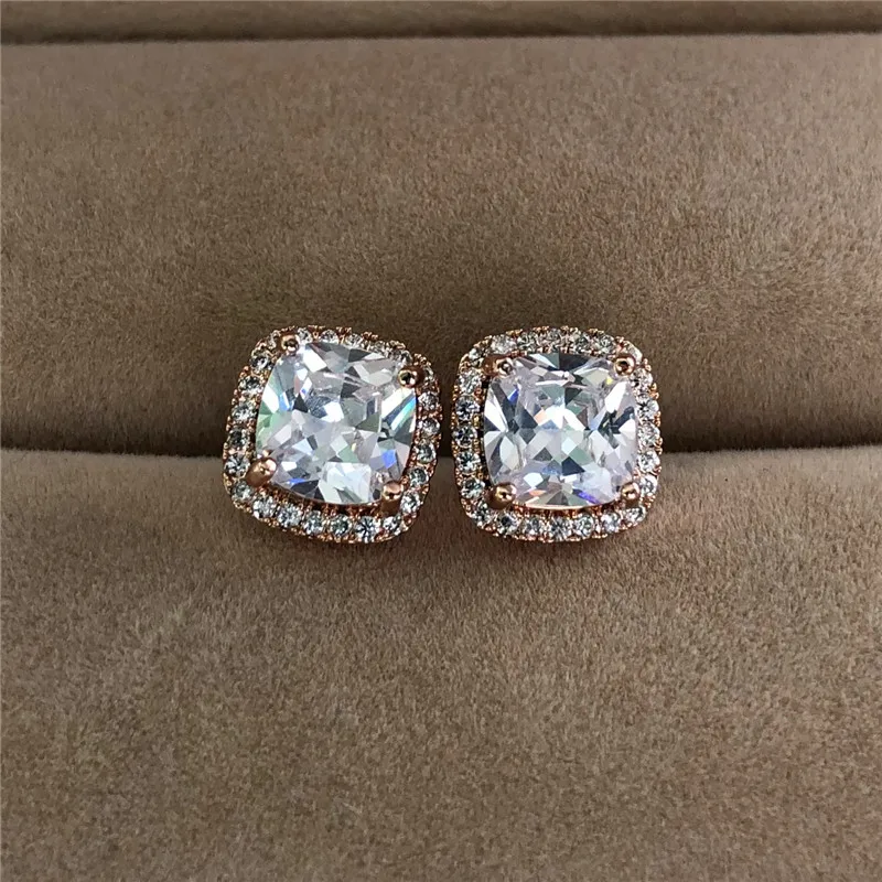 Cute Boho Female Crystal Green Stone Earrings Fashion Rose Gold Wedding Earrings Vintage Double Stud Earrings For Women