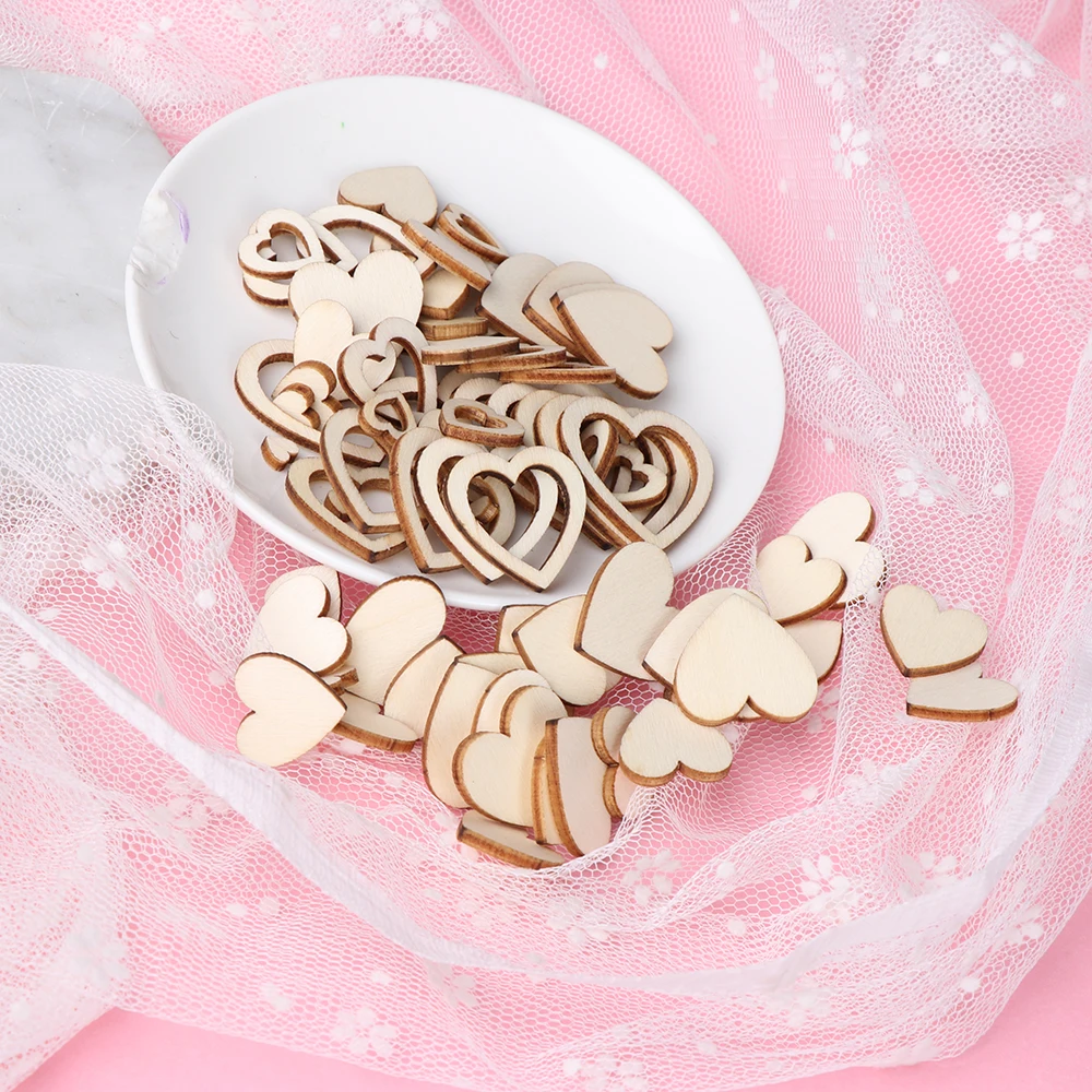 

100pcs Wooden DIY Laser Cut Embellishment Craft New Hollow Love Heart Christmas New Year Decor Ornaments Wedding