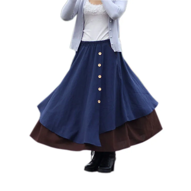 

Spring Cotton Linen Maxi Skirt 2019 Vintage Irregular Long Skirt Saia Longa Elastic Waist Buttons Retro Skirts Womens Jupe C4091