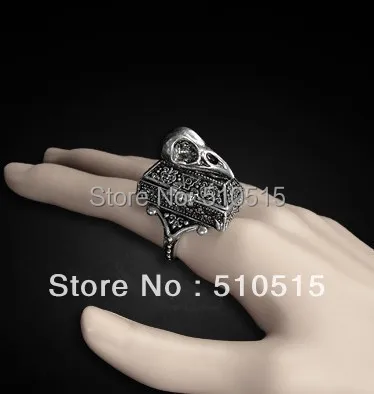 Regalrock Raven Bird Skull Locket Casket Rectangle Chest Coffin Poison Ring