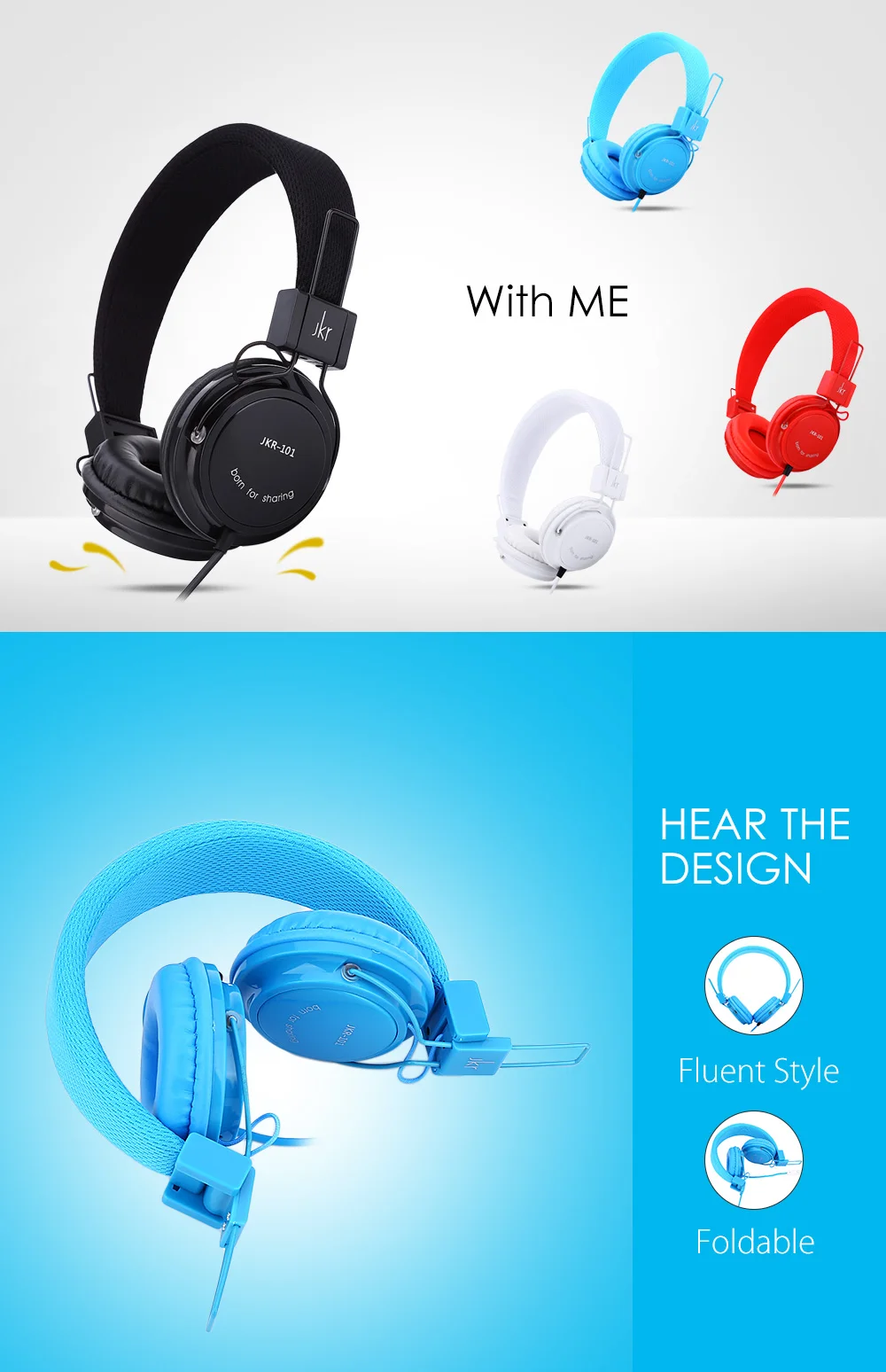 JKR-101  Wired Stereo HiFi Music Headset Headphones Fordable  Noise Cancelling earphone (3)