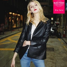 Весенняя Модная брендовая кожаная куртка хорошего качества Женский костюм-воротник из искусственной кожи Куртка wj1834 рукава складка тонкий стиль куртка