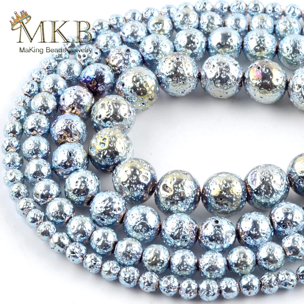 

Natural Stone Beads 4mm-10mm Light Blue Hematite Lava Stone Round Loose Beads for Jewelry Making Diy Braceles Accessories