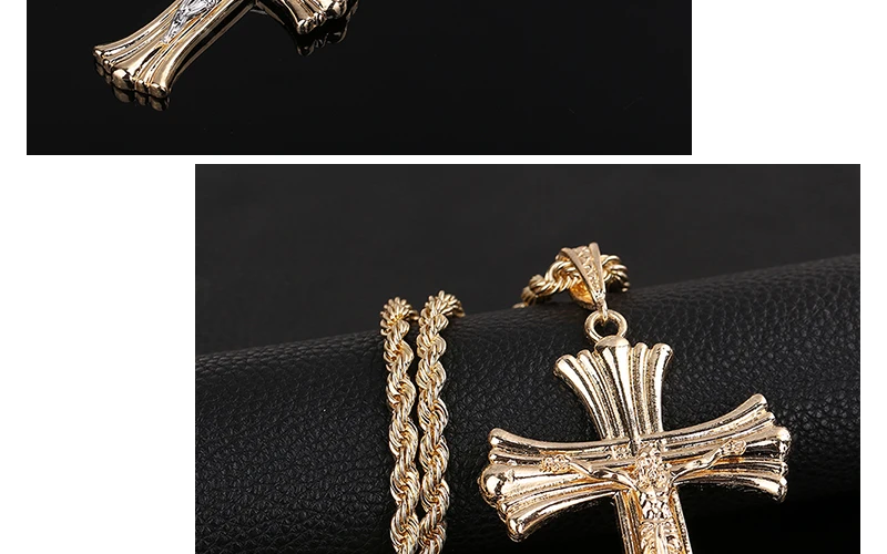 AYAYOO Cross Necklace Gold Color Jesus Piece Pendant Necklace Men Trendy Chain Catholic Jewelry Stainless Steel Long Necklaces (2)