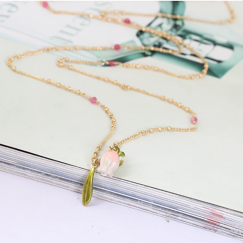 

Juicy Grape European Style Romantic Enamel Bell Orchid Flower Long Chain Luxury Necklace For Woman Simple Fashion Party Jewelry