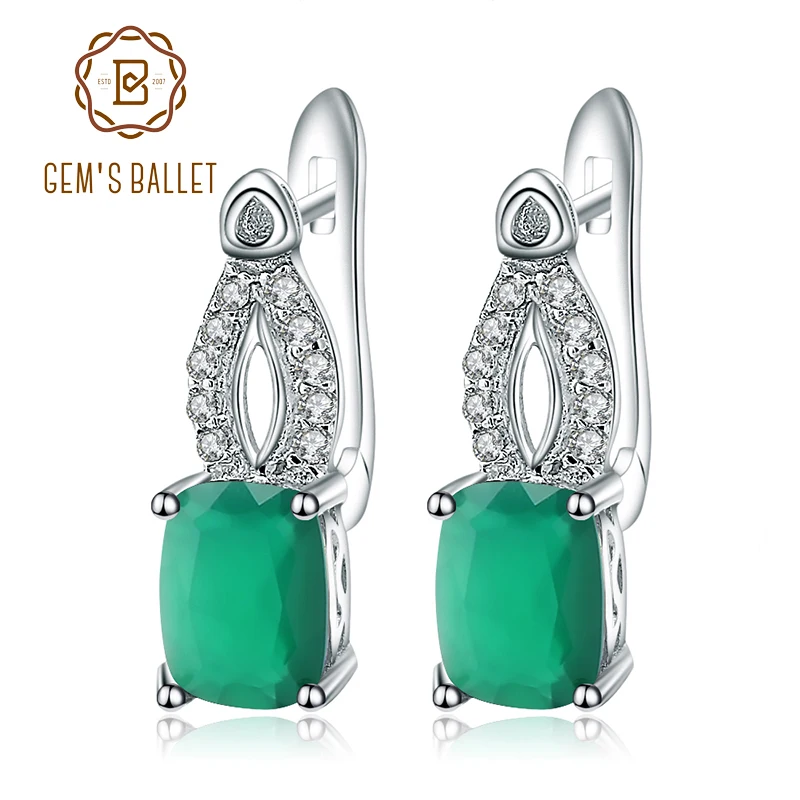 

Gem's Ballet Rings 3.78ct Natural Green Agate Gemstone Earrings 925 Sterling Silver Onyx Earrings For Women Fine Jewelry