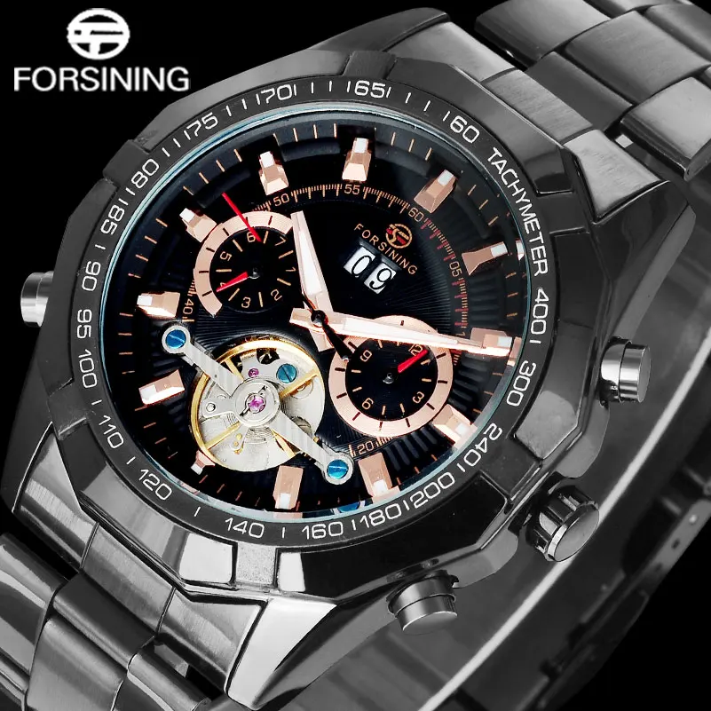 FORSINING Relogio Masculino 2017 Элитный бренд бизнес сталь ремень мужские часы Авто Механические наручные часы с турбийоном A812