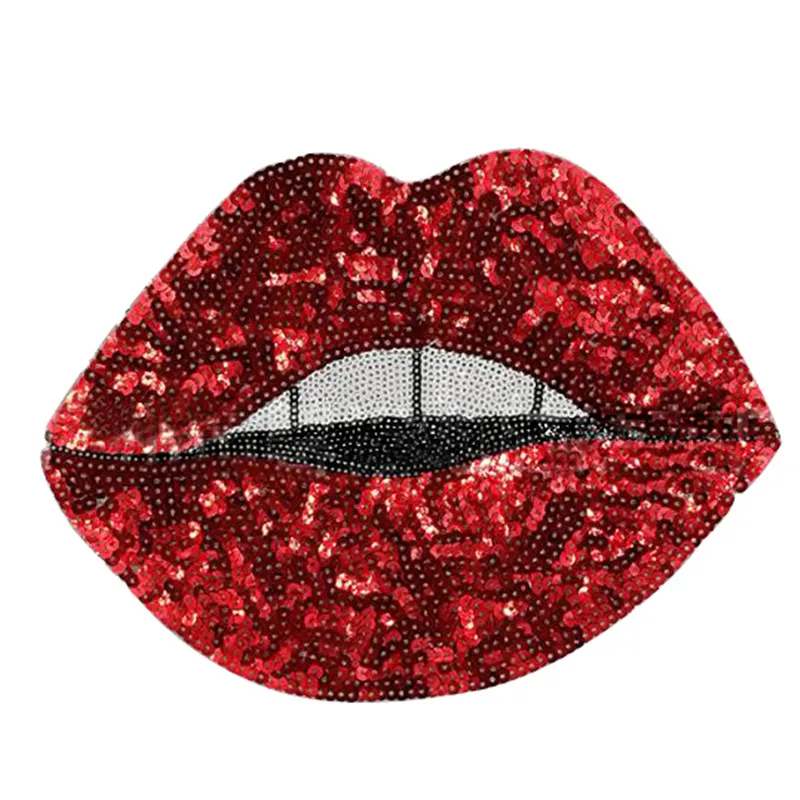 Fashion patch 23cm Large Red lips Logo suquins Diy women Embroidery iron on patches for clothing applique Stickers Free Shipping