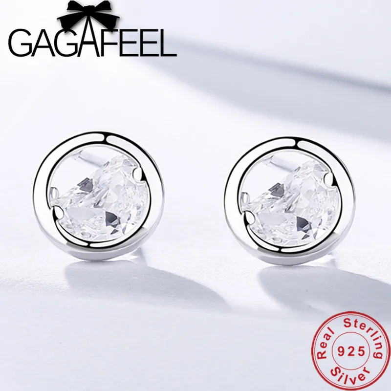 

GAGAFEEL 925 Sterling Silver Round Button Earrings Rhinestone OL Style Stud Earrings for Women Ladies' Jewelry Christmas Gift