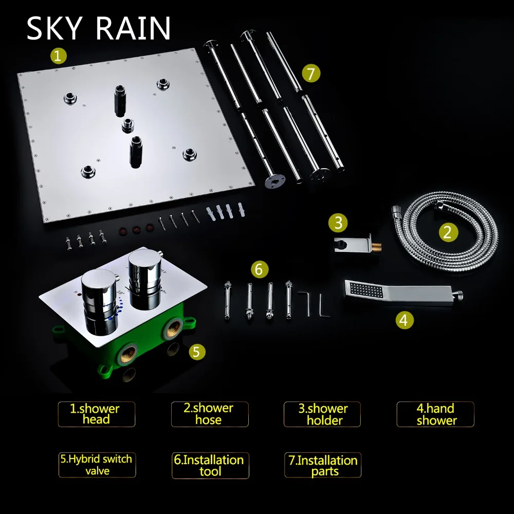 SKY RAIN Concealed Ceiling Mounted Bathroom Rainfall Mist Spray Shower Head Faucet System Set shower head shower set