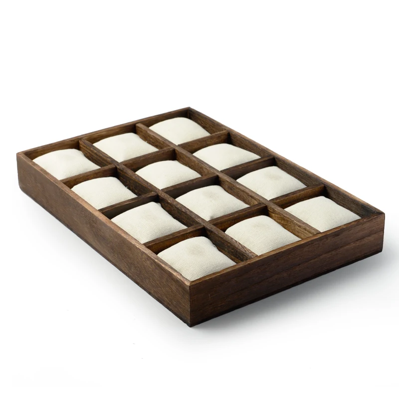 FANXI Vintage Wooden Jewelry Display Tray Stand Bangle Bracelet Watch Holder with Linen Pillow Shop Counter Jewelry Organizer