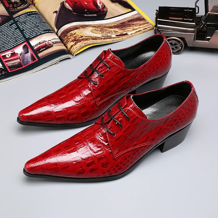 Genuine Leather Men Dress Shoes 2018 Red Crocodile Print Lace Up ...