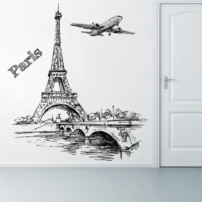 Романтическая башня, Париж, самолет, наклейки на стену, наклейки для гостиной, спальни, украшение для детской комнаты