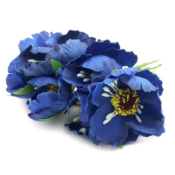 12 шт./лот(6 головок/комплект) диаметр 5 см шелк искусственный цветок свадебное оформление букета мини розы цветы для dector A0102 - Цвет: C5 Dark blue