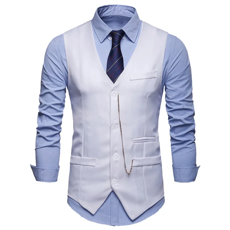 

SHUJIN 2019 Men Casual Solid Formal Suit Vest Jacket 2019 Fashion New Breasted Sleeveless V-neck Vintage Blazer Vests