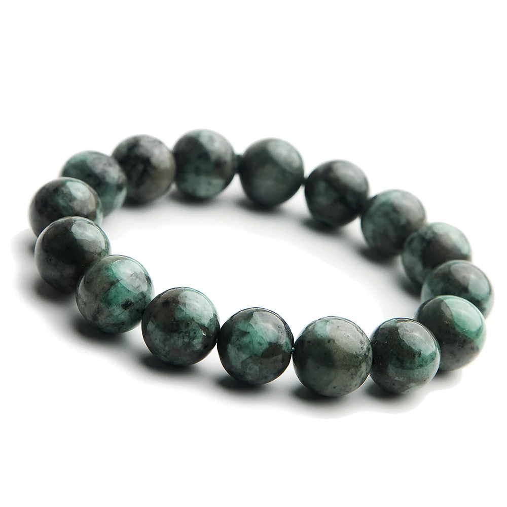 

High Quality Natural Green Emerald Crystal Round Beads Bracelet Gemstone 13mm Women Stone Rarest Emerald Jewelry AAAAA