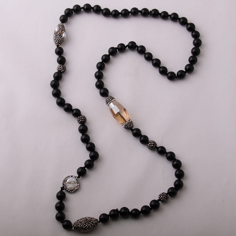 Модные черные каменные бусы Halsband ручная работа черный кристалл проложенный