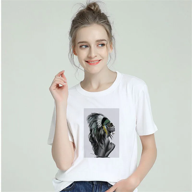 

BTFCL 2019 Vintage Fashion T shirt Women Sexy Flower Feather Short Sleeve Aesthetics Art Oil Painting Printed plus size Tshirts