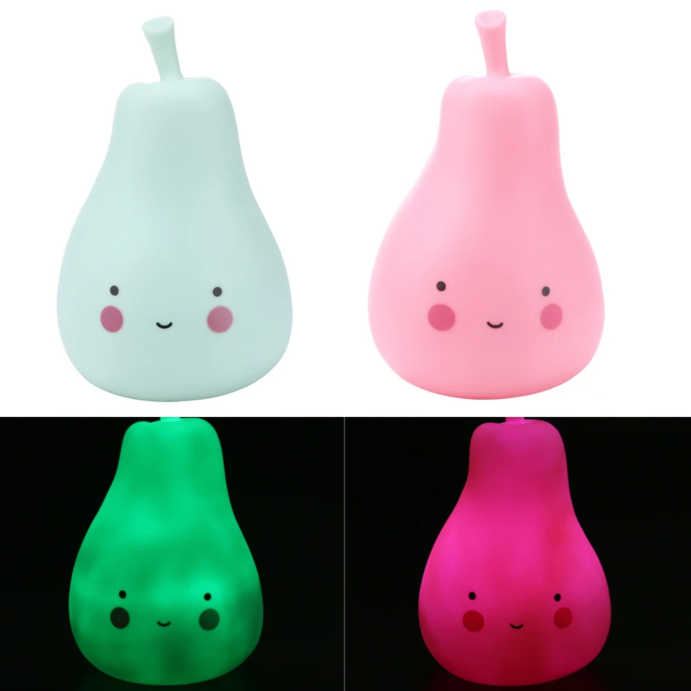 

Candy Color LED Pear Baby Night Light Children Silicone Light-Up Toys Kid Bedroom Decorated Light Lamp Pink/Green